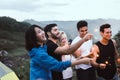 Group of diversity friends with sparklers and enjoying together at outdoor,Happy and smiling Royalty Free Stock Photo