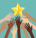 Group of Diversity Hand Reaching For The Stars, Success Metaphor