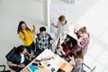 Group of Diversity People Team smiling and cheerful in success work at modern office. Creative Multiethnic teamwork feeling happy, Royalty Free Stock Photo