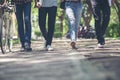 Group of Diversity Student working and walking together in park at university, Happy multiethnic friend study in asian college. Royalty Free Stock Photo