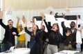 Group of diversity workers celebration for their successful. Business teamwork colleagues showing their cheerful and enjoyment