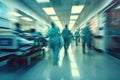 A group of doctors, dressed in professional attire, walking with purpose down a hospital hallway. The scene exudes Royalty Free Stock Photo