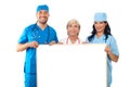 Group of doctors holding banner