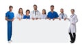 Group doctors holding placard isolated Royalty Free Stock Photo