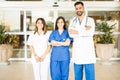 Group of doctors in a hospital entrance