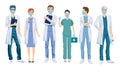 Group of doctors in medical masks. Frontline heroes, Illustration of doctors and nurses characters wearing masks