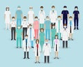 Group doctors, nurses and paramedics in masks. Medical team. Medicine banner. Hospital staff