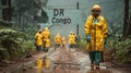 Group of doctors in protective suits and masks walking during virus in DR Congo