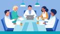 A group of doctors and researchers sit at a conference table engaged in a heated discussion about the challenges and Royalty Free Stock Photo