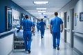 A group of doctors walk down a hallway Royalty Free Stock Photo