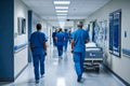 A group of doctors walk down a hallway Royalty Free Stock Photo