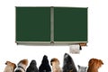 Group of dogs in a classroom of dog school