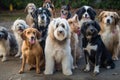 group of dogs, each with their own unique personality and expression, looking at you