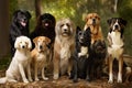 group of dogs, each with their own unique personality and expression, looking at you
