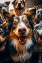 Group of dogs with their mouths open and their heads turned. Generative AI Royalty Free Stock Photo