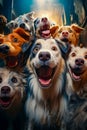 Group of dogs with their mouths open and their mouths wide open. Generative AI Royalty Free Stock Photo