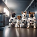 A group of dogs wearing astronaut suits and exploring space1