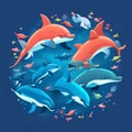 A group of dolphins swimming together in harmony can create a captivating and joyful t-shirt design.