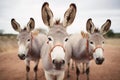 group of donkeys with ears perked up Royalty Free Stock Photo