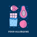 Group of doodle colorful food allergens. Royalty Free Stock Photo