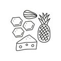 Group of doodle outline food allergens icons.