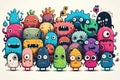 group of doodle styled cute and adorable monsters drawn, colorful mascot, generative ai