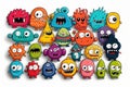 group of doodle styled cute and adorable monsters drawn, colorful mascot, generative ai