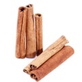 Group of dried cinnamon stics isolated on white background Royalty Free Stock Photo