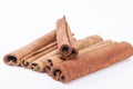 Group of dried cinnamon stics on white background Royalty Free Stock Photo