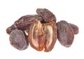 Group of dried dates whole close-up, isolated on a white background.Food rich in antioxidants, superfruit rich in