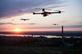 group of drones above the city Royalty Free Stock Photo