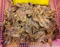 Group of Dry squid in basket, Thai food, Top view