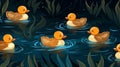 Group of Ducks Floating on Top of a Lake. Generative AI Pattern Royalty Free Stock Photo