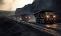 Group of Dump Trucks Carrying Construction Materials on a Busy Highway