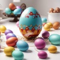 Group of Easter eggs colorful big shot on white table Royalty Free Stock Photo