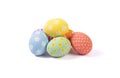 Group Easter eggs various coloured on isolated white background. Royalty Free Stock Photo