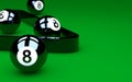 Group of eight balls on green pool table Royalty Free Stock Photo
