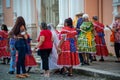 Group of elderly people are seen walking in the streets of Pelourinho dressed in clothes from the feast of Sao Joao