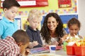 Group Of Elementary Age Schoolchildren In Art Class With Teacher