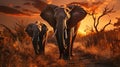 Group of elephants in the African savanna. Royalty Free Stock Photo