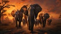 Group of elephants in the African savanna. Royalty Free Stock Photo