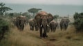 A group of elephants walking down a dirt road Royalty Free Stock Photo