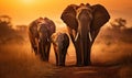 A Group of Elephants Walking Down a Dirt Road Royalty Free Stock Photo