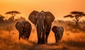 Group of Elephants Walking Down Dirt Road Royalty Free Stock Photo