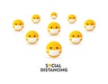 Group of emoticons wear protection mask and keep distancing to prevent spreading the virus covid-19. Social distancing text - isol