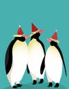Group of Emperor penguin wearing New Year party hat