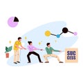 A group of employee pulling the success box illustration of business activities. Flat style design for business and finance