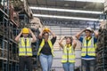 Group of employees and engineers in industrial plants. Team of workers and engineer Excited engineer celebrating in parts