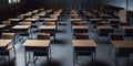 A group of empty desks, signifying the widening gap in access to quality education, concept of Education Inequality Royalty Free Stock Photo