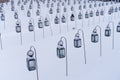 Group of empty lanterns in a cemetery Royalty Free Stock Photo